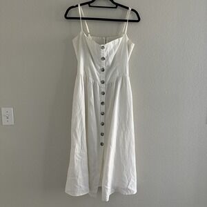Reformation Linen Cami Button-Front Midi Dress Size 12 White Flaw